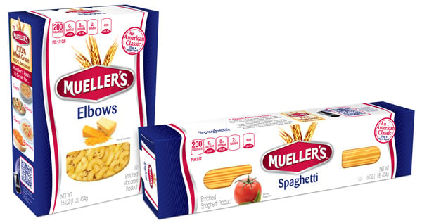 Mueller's pasta branding and packaging by PKG