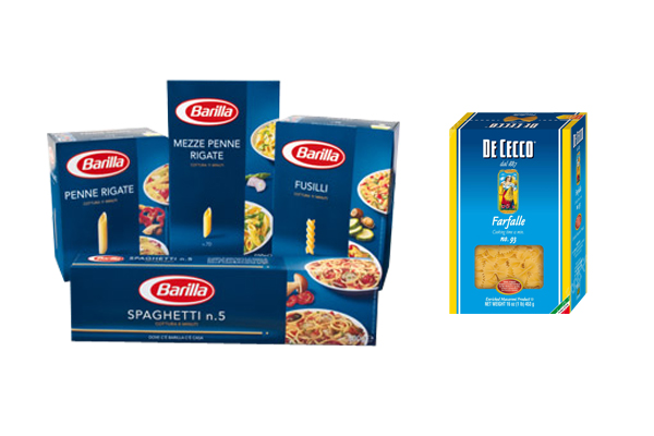 Barilla and DeCecco - Two pasta brands that utilize numbers on-pack
