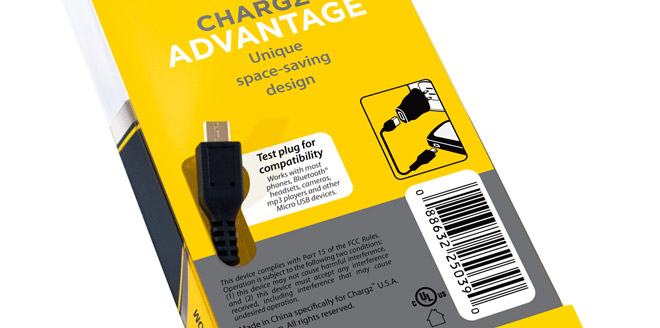 Chargz packaging provides easy testability without allowing the product to be stolen.