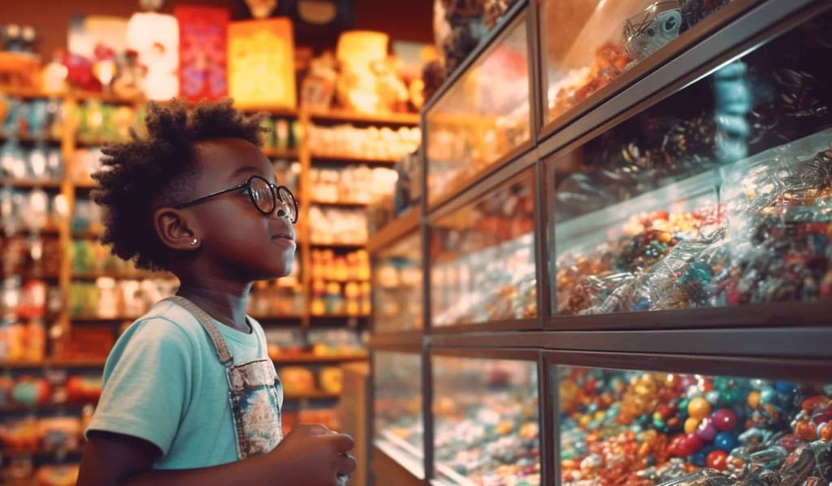 kid staring at candy