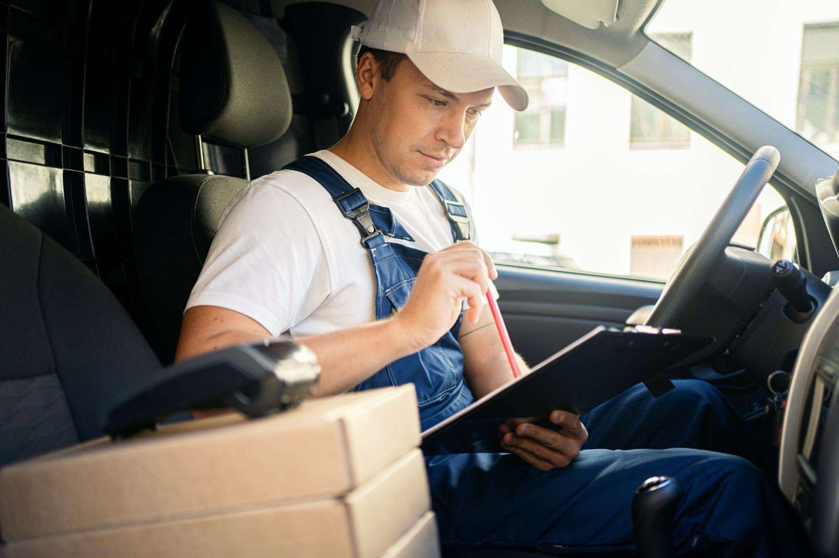 deliveryman in his car