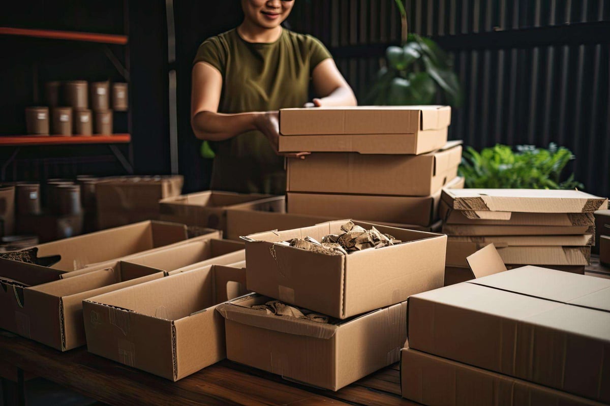 girl handling boxes