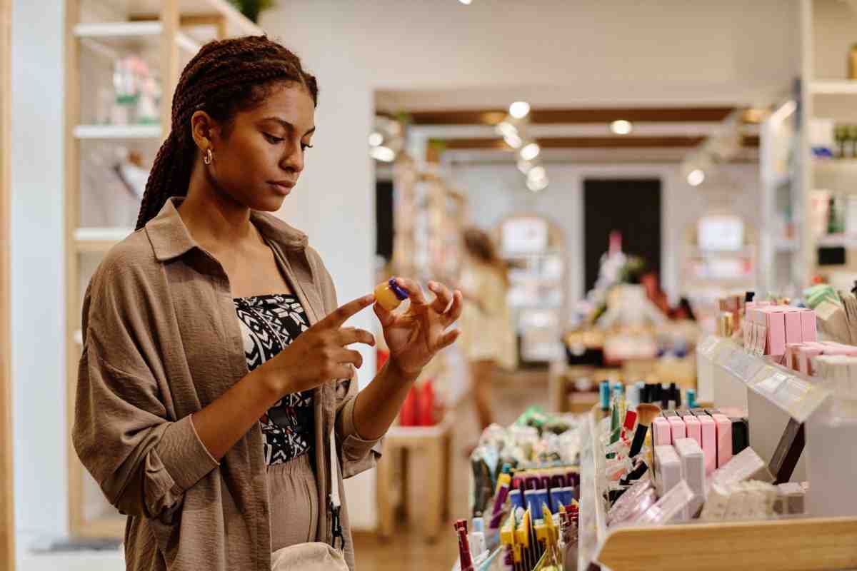 woman picking a makeup product